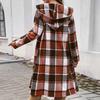 Women's Plaid Casual, Fashionable, Comfortable, Loose, Contrasting Color Breasted Hooded Jacket