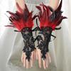 Retro Sequins Feather Lace Gloves Gothic Women Halloween Arm Sleeves Halloween Feather Gloves  Ball
