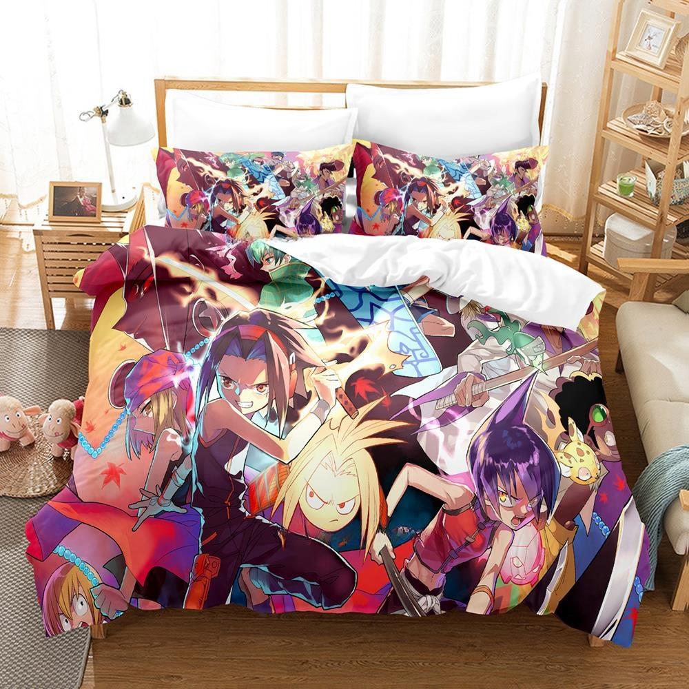 Persönlichkeit 3D-Druck Shaman King Bettwäsche-Set Cartoon Anime dreiteiliges Set Erwachsene Kind Schlafzimmer Bettbezug-Sets Heimtextilien