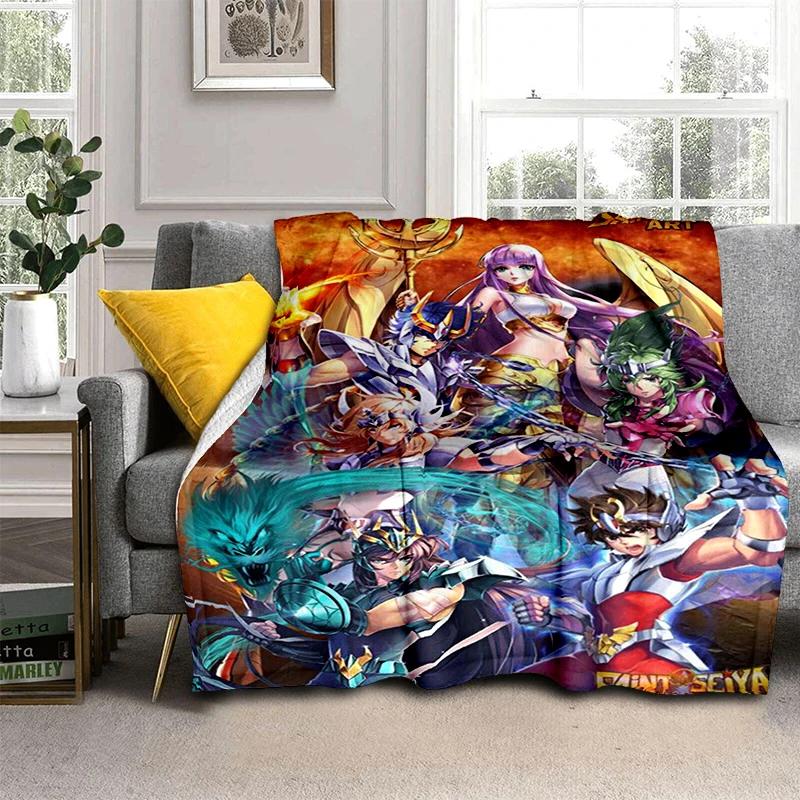 Anime Saint Seiya Glod Pattern Throws Blanket for Baby Hiking Picnic Bed Super Soft Cute Kawaii Flannel Blanket Birthday Gift
