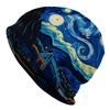 A Men'S Street Style Knitted Hat Featuring a Starry Sky Theme - Showcasing The Classic Van Gogh "Starry Night" Pattern, Made from Durable Knitted Fabr