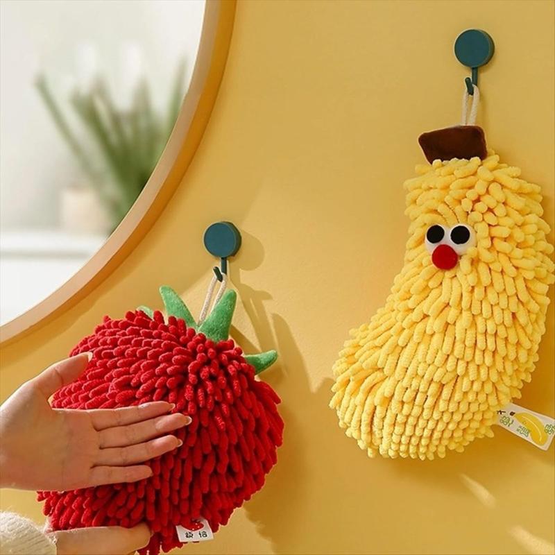 1Pc Hand Towel For Kitchen And Bathroom Banana/Strawberry Shaped Hanging Washcloth Chenilles Cloths Soft Absorbent Towel