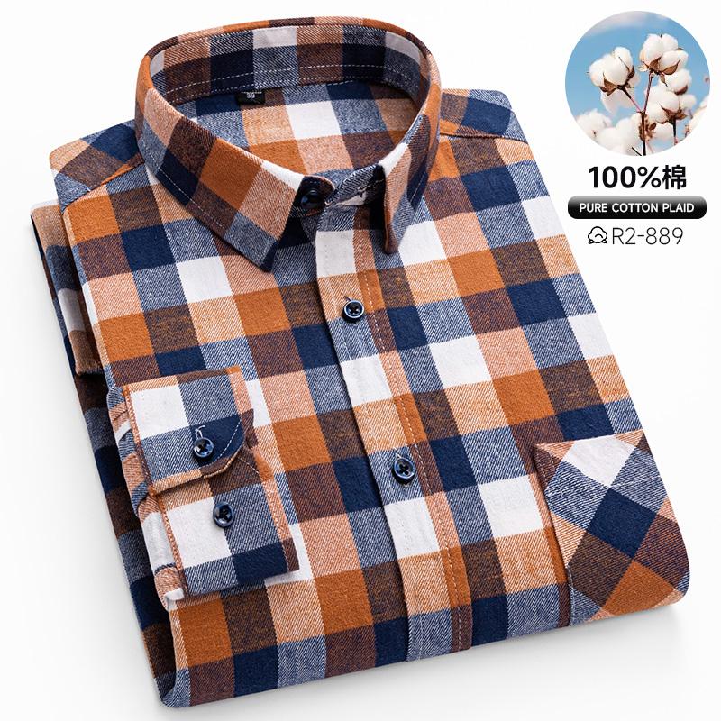 Spring, Autumn and Winter Flannel Shirt Long Sleeve Cotton Fashion Plaid Casual Soft Standard Fit Men's Shirt 5XL 6XL