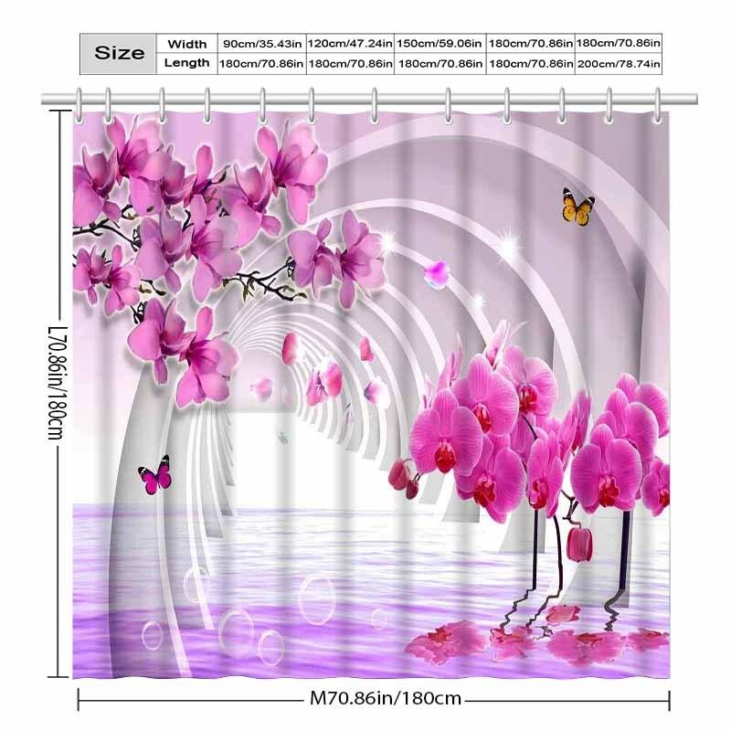 Rideau de douche Orchidée Orchidée Rose Reflet de l'eau Tunnel Art Design Fantaisie Décor Élégant Tissu Imperméable Ensemble Rideau de Bain