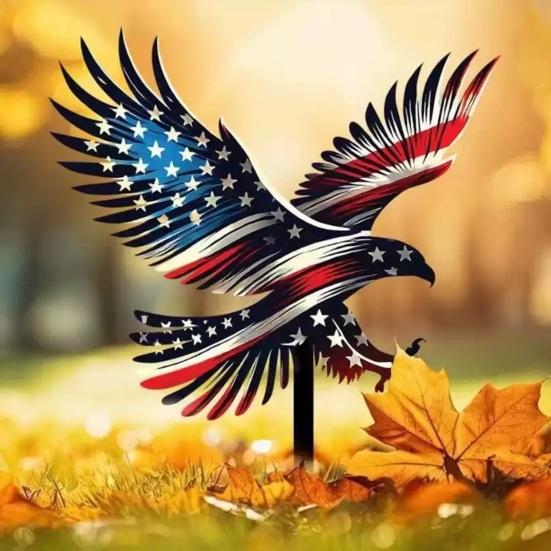 4th of July Garden Stake Stars And Stripes Eagle Yard Art Stake Patriotic Outdoor Decoration with Ground Stake for Flower Bed Lawn