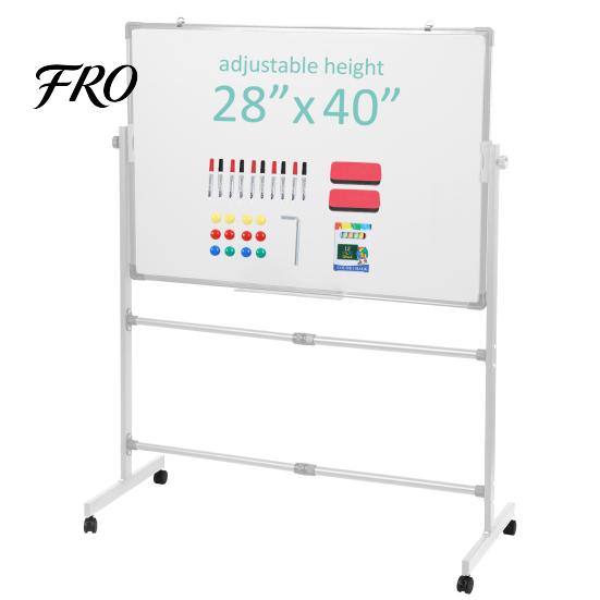 Magnetic Standing Easel Board 40x28 Inch Reversible Whiteboard/Chalkboard On Wheels, Height Adjustable, 2-in-1 Mobile Whiteboard Rolling for