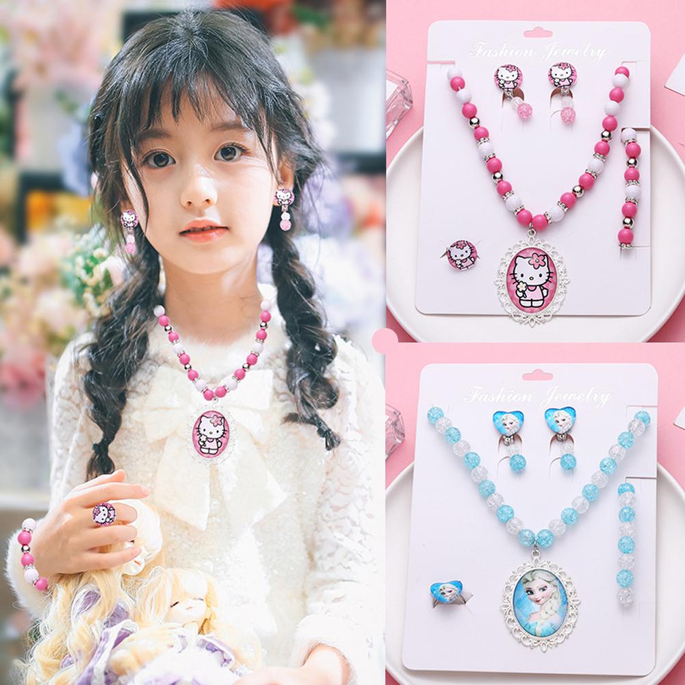 4pcs/set Children Jewelry Ring Necklace Earrings Bracelet Photography Props for Girls