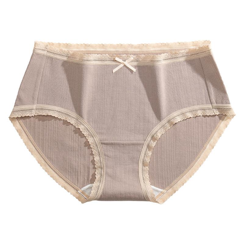 Women's Antibacterial Cotton Panties with a Sexy Mid-rise Waist, Large Size, Lace, Japanese-style Cute Bow, and Triangle Cut.