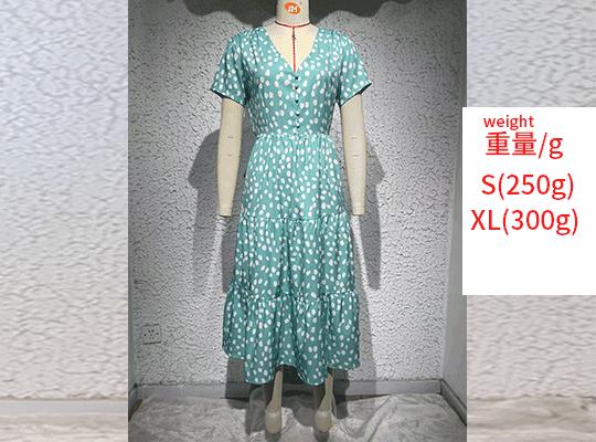 

European and American spring and summer new V-neck button small floral short-sleeved vacation casual dress women XL