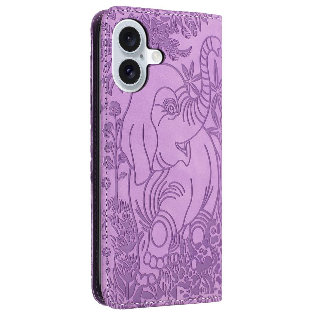 For iPhone 16 Plus Case PU Leather Wallet Phone Cover Elephant Pattern