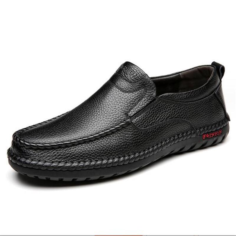 Business Genuine Leather Men Shoes Summer Slip on Loafers Breathable Men Casual Leather Shoes Black Flats Driving Shoe Moccasins