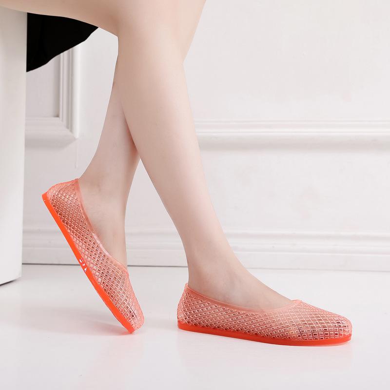 2025 Crystal Jelly Sandals for Women Transparent Hollow-Out Flat Shoes,Breathable Summer Slippers with Gem Decor