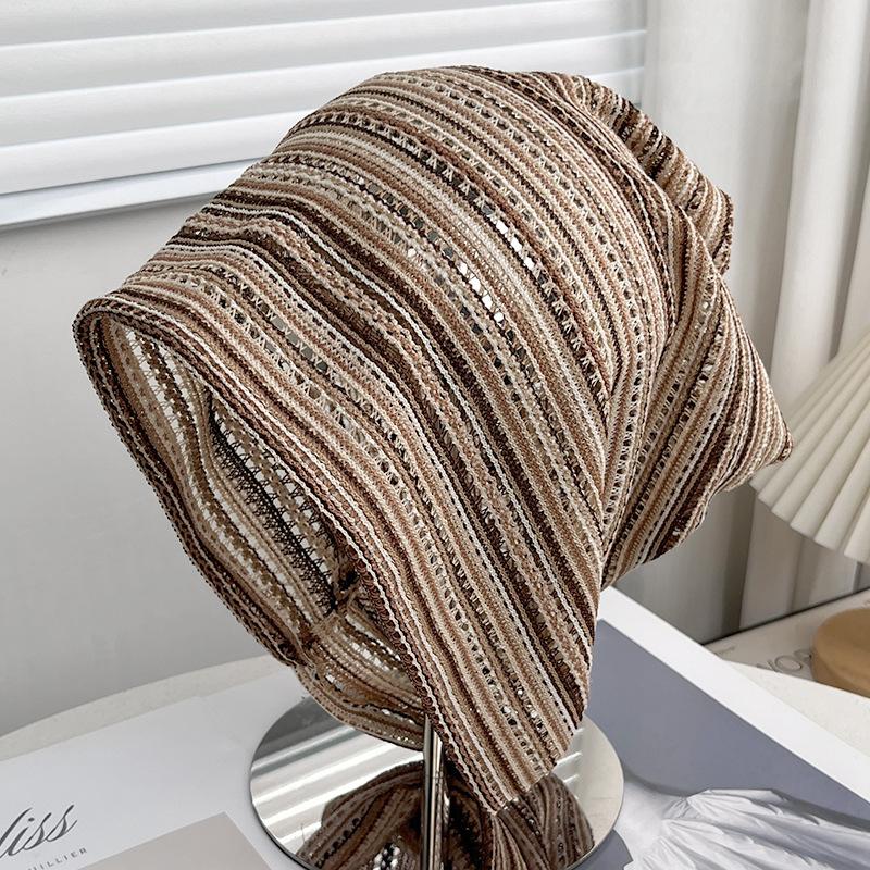 New black and white texture hollow knitting stack hat niche hand crochet confinement hat lazy hat