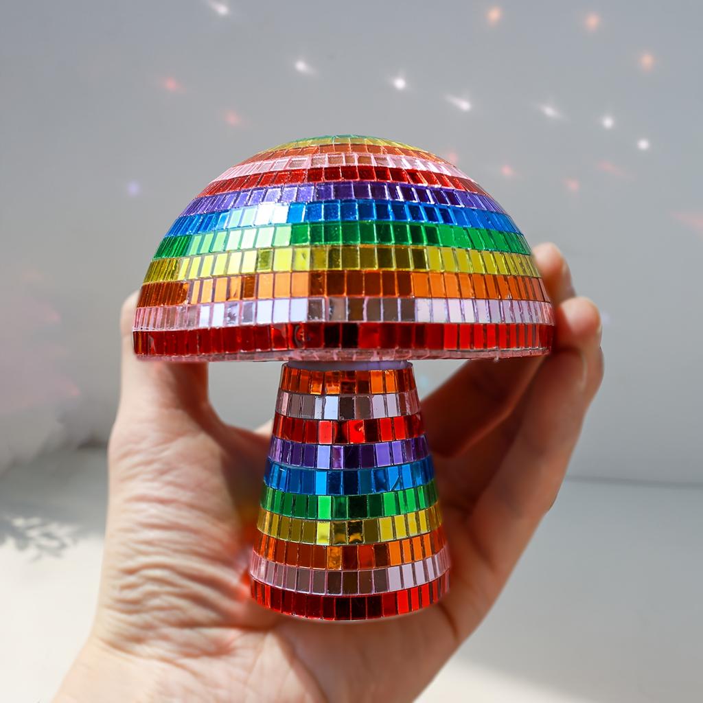 Colorful Durable Disco Ball Mushroom Ornaments - Shiny Glass Centerpieces for Holiday Celebrations, Parties, Home Decor and Gifts