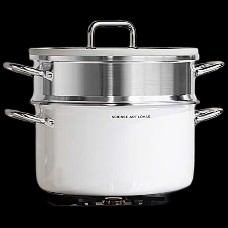 DUMIK 24CM Ceramic Stainless Steel Steamer Soup Pot