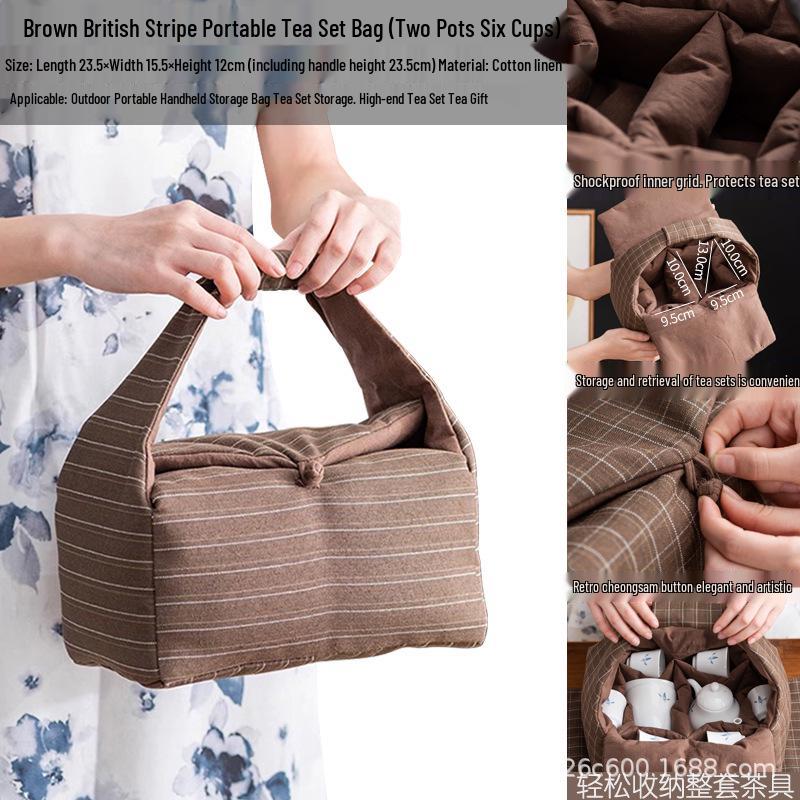 Tragbare Baumwoll-Leinen-Tasche für Teegeschirr - Reise-Aufbewahrungstasche mit Geschenkbox für Teekanne & Teetasse