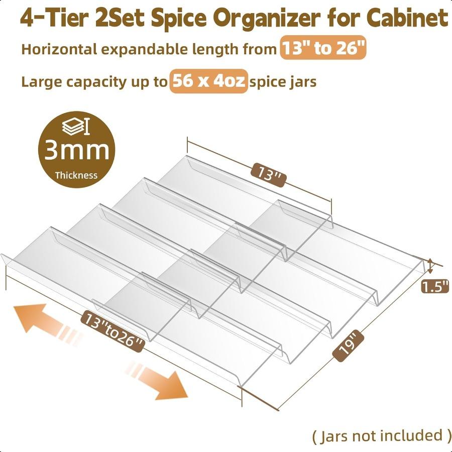 

Expandable Spice Drawer Organizer Clear Spice Rack for Cabinet and Countertop Adjustable from 13 to 26 Seasoning Drawer Inser United States