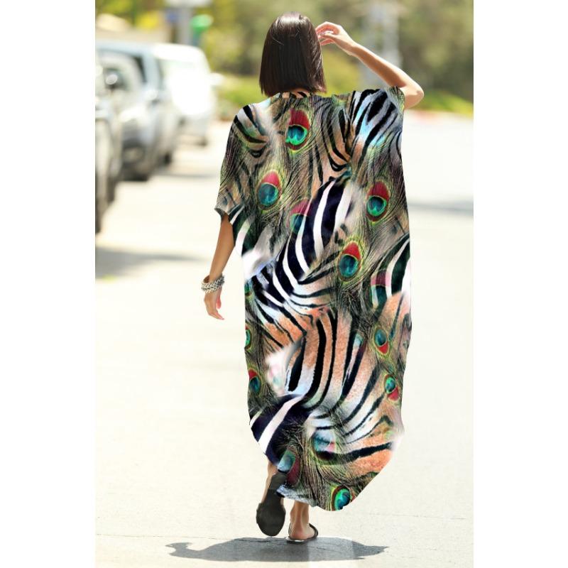 Moda damska Letnia wiosna w paski Drukuj 1/2 rękawy Dekolt w kształcie litery V Luźna talia Casual sukienki