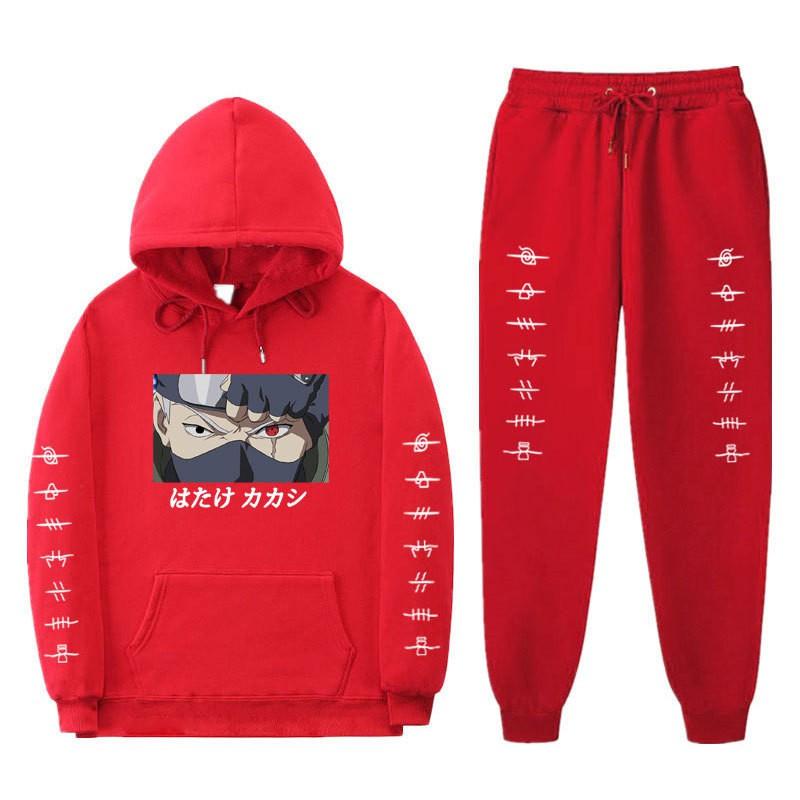 Anime Naruto Kakashi Sharingan Hooded Fleece-lined Unisex Sweatshirt Set Winter Casual Wear