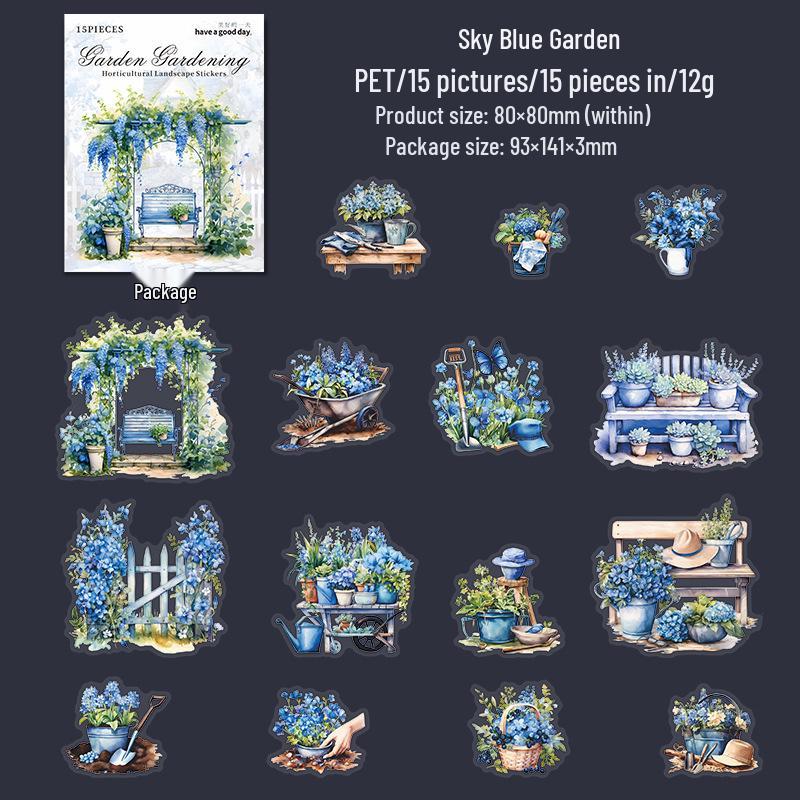 Beautiful Day Garden Landscaping Stickers: 15 Irregular-Shape Sheets in 6 Styles