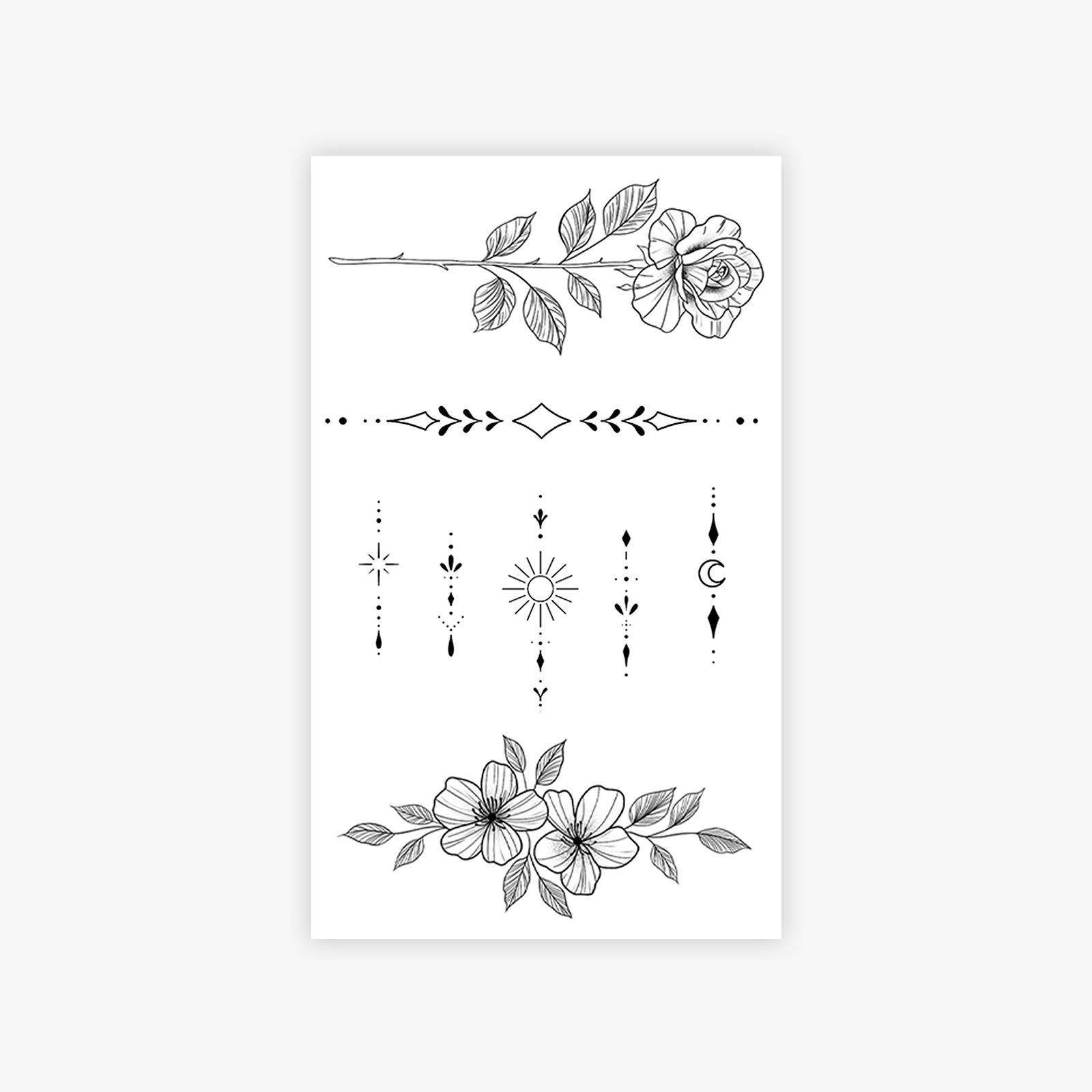 Flower, Line Finger Arm Tattoo Sticker Premium Personality Simple Tattoo Sticker 9*15