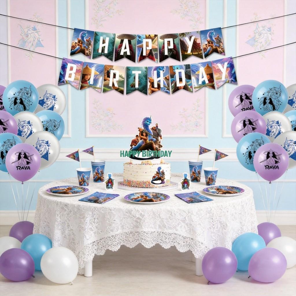 Raya And The Last Dragon Kids Party Decor Set With Balloons For Birthday Celebration