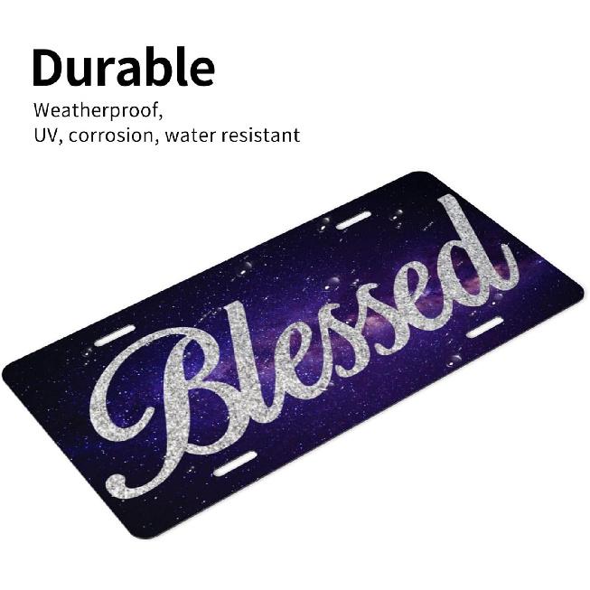 Galaxy Blessed Front License Plate for Women Car Vanity Plates Decorative Aluminum Metal Cute Novelty License Plate Cover for Men 6x12 Inch (4 Holes)