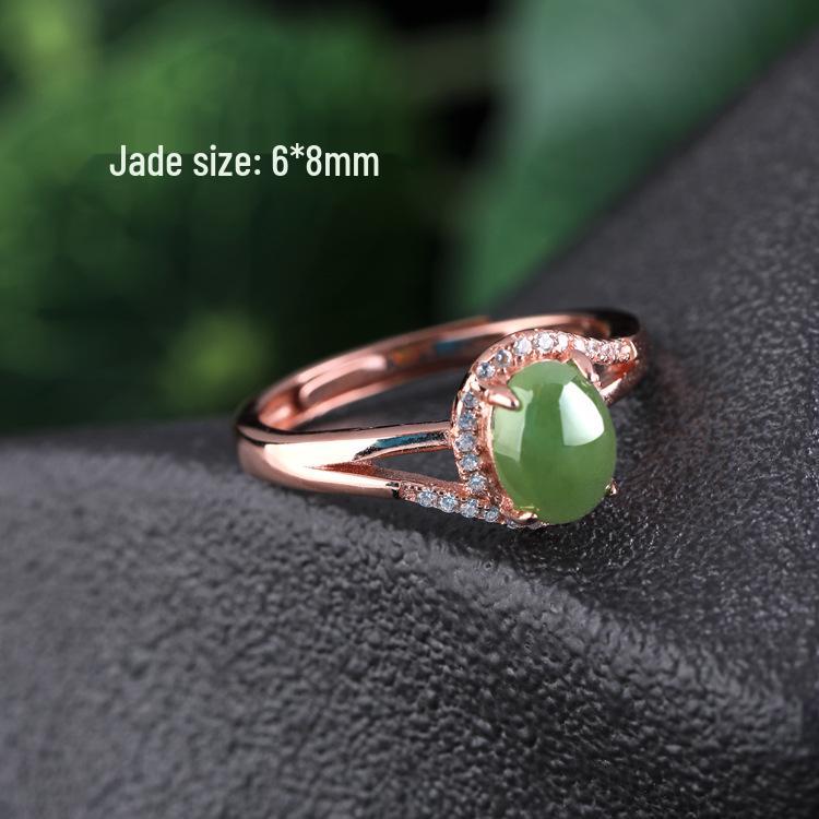 Bridal 4-Piece Set: Rose Gold Plated 925 Silver Earrings, Ring, Necklace with Jasper and Hetian Jade