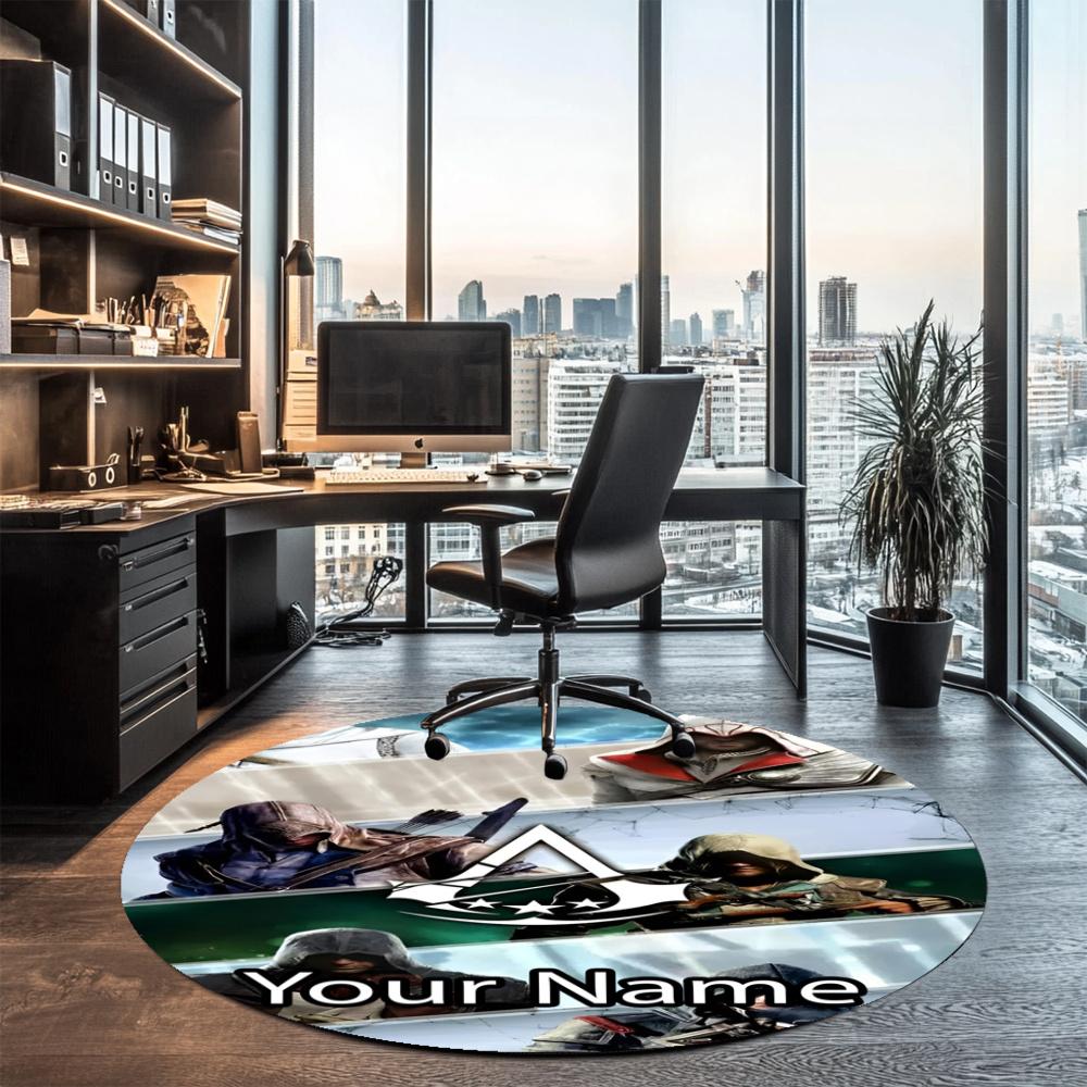 Custom Name Assassin’s Creed Printed Round Rug Carpet Chair Rug Area Rug Entryway Doormats,for Office Chair Living Room Bedroom Kitchen Room.