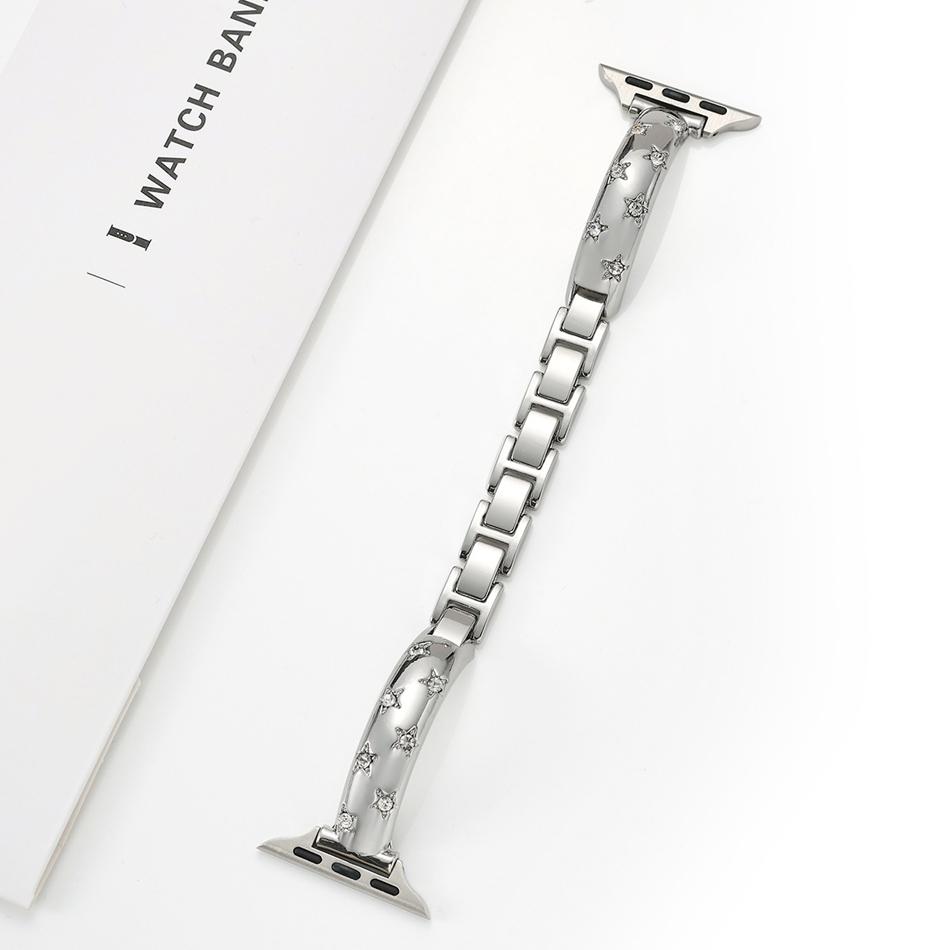 

Strap For Apple Watch Band S11/10/9/8/7/SE/Ultra IWatch 49/46/45/44/42/41/40/38mm Luxury Diamond Stars Bracelet Metal Watchband 38 40 41(S11 10)42MM серебряный
