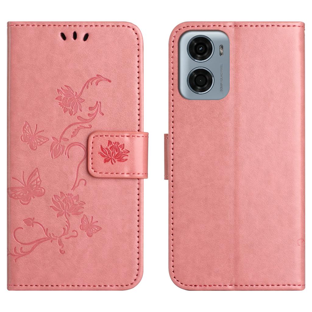 For Motorola Moto G06 4G Case Wallet Stand Imprinted Butterfly Flower PU Leather Phone Cover