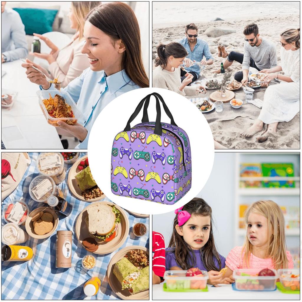 Game Controllers Game Joystick Insulated Lunch Tote Bag for Women Portable Cooler Thermal Bento Box Work School Travel