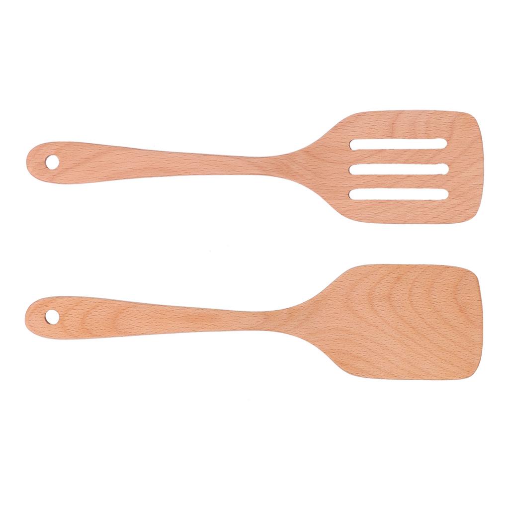 2 Adet Mutfak Çevirici Spatula Seti Ahşap Çevre Dostu Yüksek Sıcaklığa Dayanıklı Non