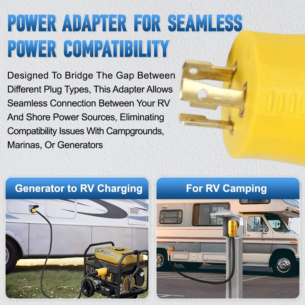 Riloer Shore Power RV Adapter Plug, 1-Pack NEMA L5-30P to SS2-50R RV Generator Adapter, 30A Male to 50A Female 3 Prong Twist Locking Connector,