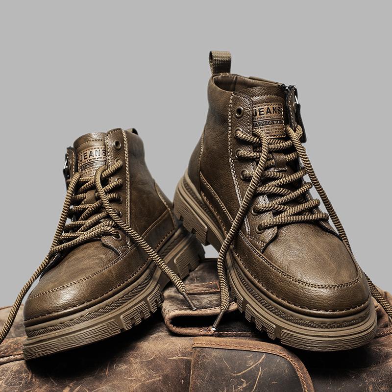 Martin Stiefel Herbst High-Top Britischer Stil Retro Lässig Lederschuhe Wasserdicht und Rutschfest Lokomotive Stiefel