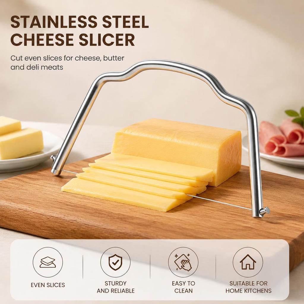 Cheese Cutter Adjustable Slicer for Kitchen Home Restaurant Food Prep Stainless Steel Butter Ham Dishwasher Safe 6