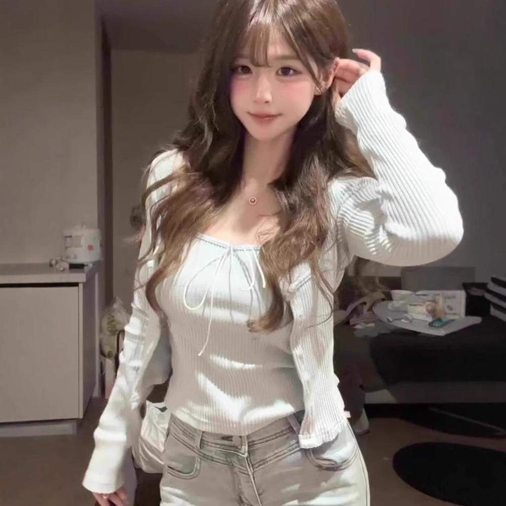 

Women s Early Spring Slimming Knit Camisole & Cardigan Two-Piece Set Large світло-синій колір