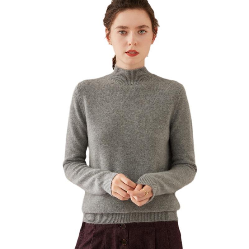 Women's Cashmere Knit Sweater - Soft, Warm, Long Sleeve Half-High Neck for Autumn & Winter