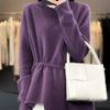High-Neck Pure Wool Drawstring Sweater - Women's Autumn/Winter Loose Cashmere Knit