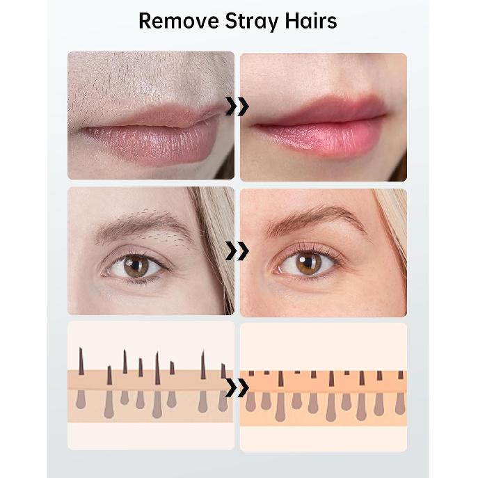 Facial Hair Removal for Women, 2-in-1 Electric Eyebrow Trimmer with LED Light, Rechargeable Hair Removal Device Face Shaver Facial Hair Remover for