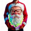 Christmas Men's 3D Santa Claus Printed Long Sleeve Shirt Polyester Lapel Formal Casual Shirt Autumn and Winter All-match Tops