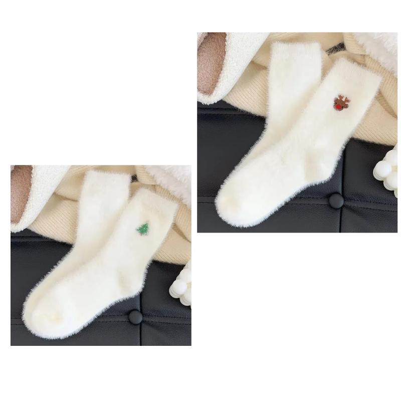 Christmas pattern Mink Velvet Socks Women Winter Soft Fleece Plush Warm Home Sleep Boot Socks Kawaii Y2K Furry Thermal Tube Sox