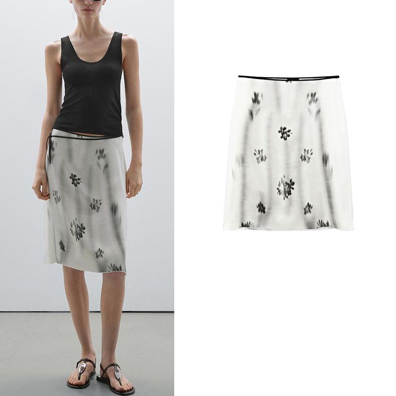 MD Summer Women's Clothing New Chinese Style Elegance Blooming Print Tied Waist Decoration over-the-Knee Skirt 5217897