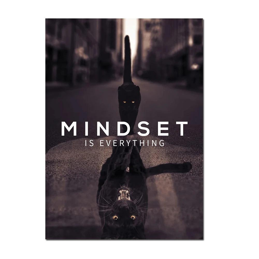 1pc frameless Canvas MINDSET IS EVERYTHING Motivational Poster Lion Tiger Wolf Animal Wall Art Canvas Print fo