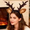 Reindeer Antlers Headband for Women Adults Plush Deer Ears Headpiece Reindeer Horns Costume Accessories for Halloween Christmas Party Cosplay Supplies