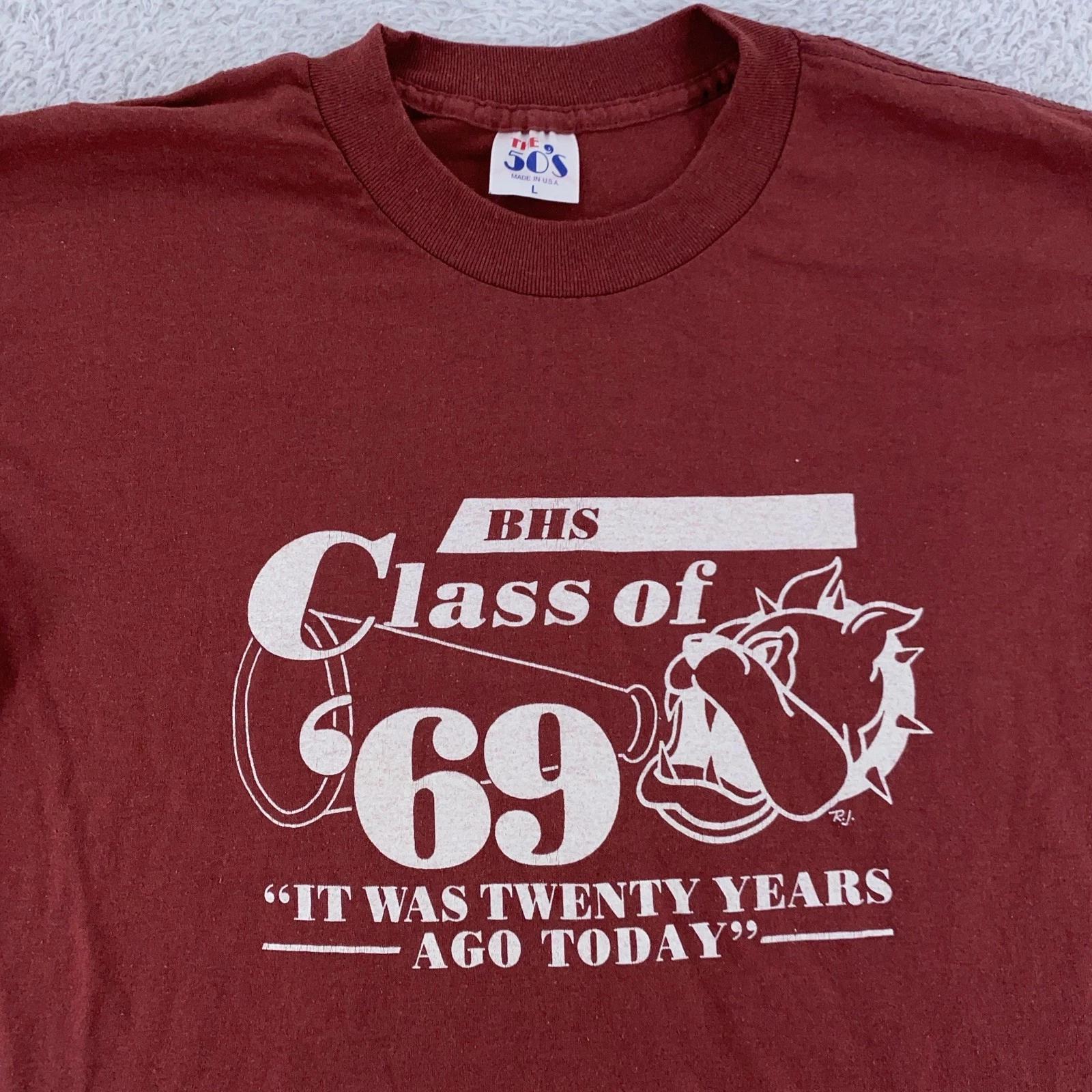 Vintage BHS Class of 1969 Shirt Medium Maroon Bulldog High School Reunion 80s 69 S