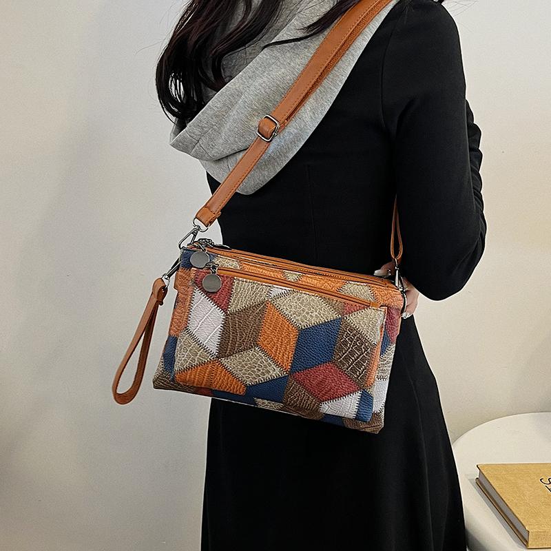 Small Hand Bag Women's Large Capacity Shoulder Bag Color Blcok Crossbody Bag Soft Leather Mother Bag