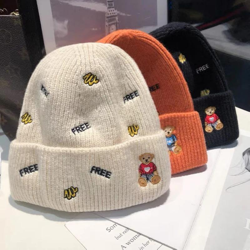 Winter Soft Thickened Cold Hat Cartoon Autumn Winter Korean Embroidery Letter Cold Hat Men Women Cute Knitted Hats