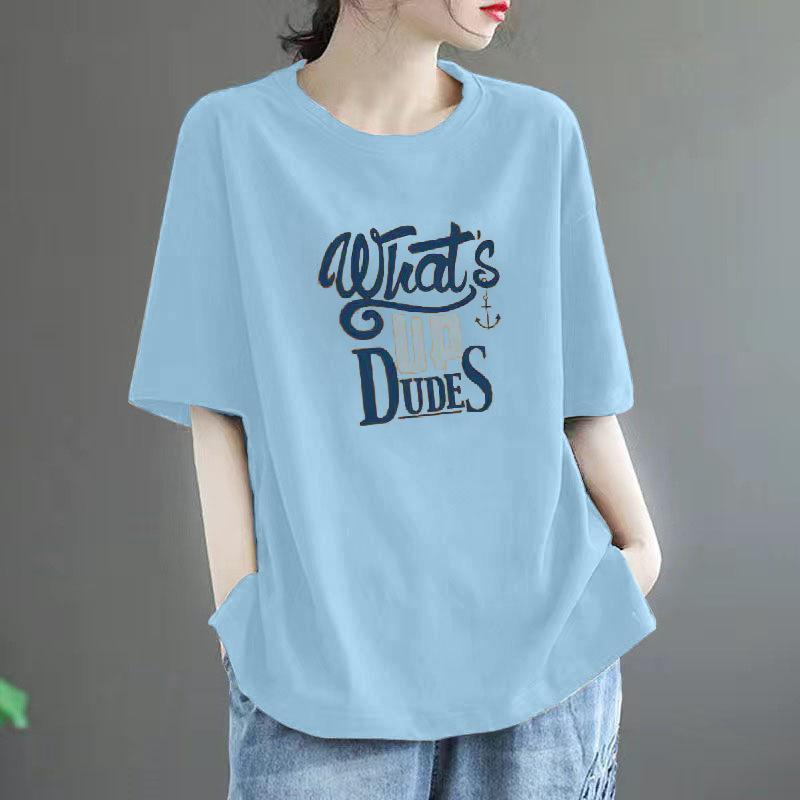 T-shirt d'été en coton pour femme, grande taille, col polo, ample, imprimé, décontracté