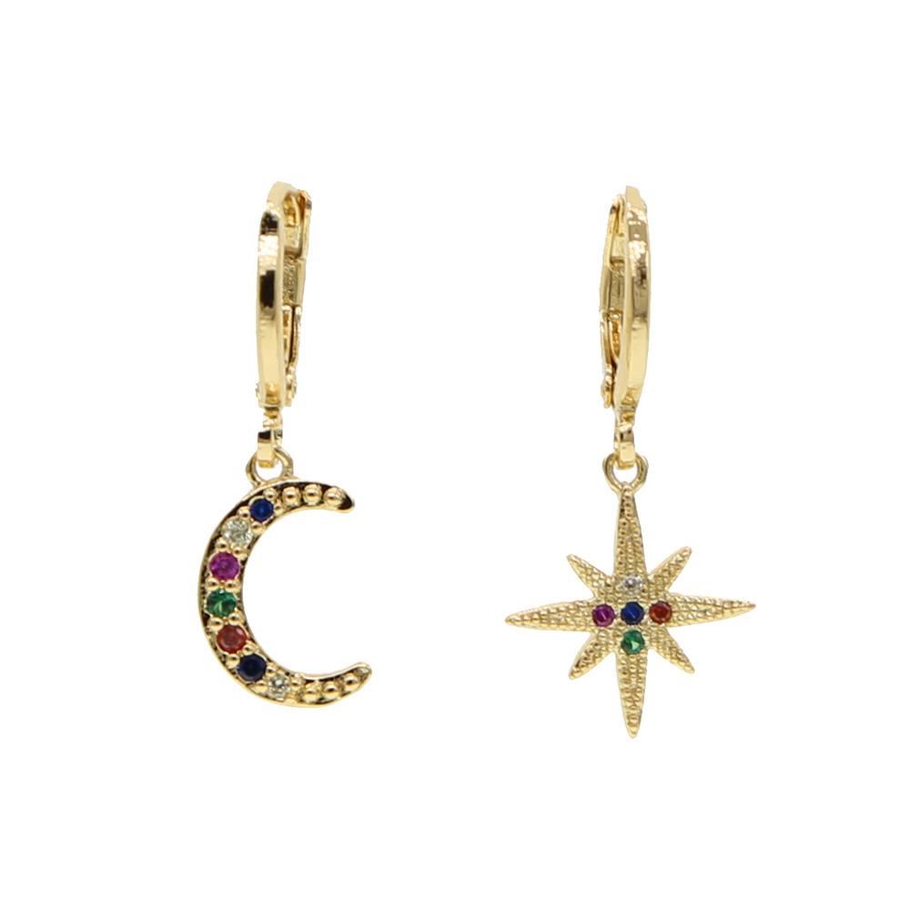 Promotion Trendy Micro Pave CZ Rainbow Moon Star Shape Fine Jewelry Bling Silver & Gold Plated Women s Different Hoop Earrings